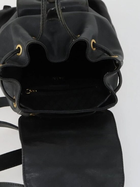 GUCCI Bamboo Backpack Leather Black Gold 003 2034 0030 Auth 156417 main image 9